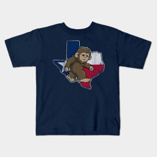 Texas Bigfoot Sasquatch Squatch Texan Map Flag Kids T-Shirt